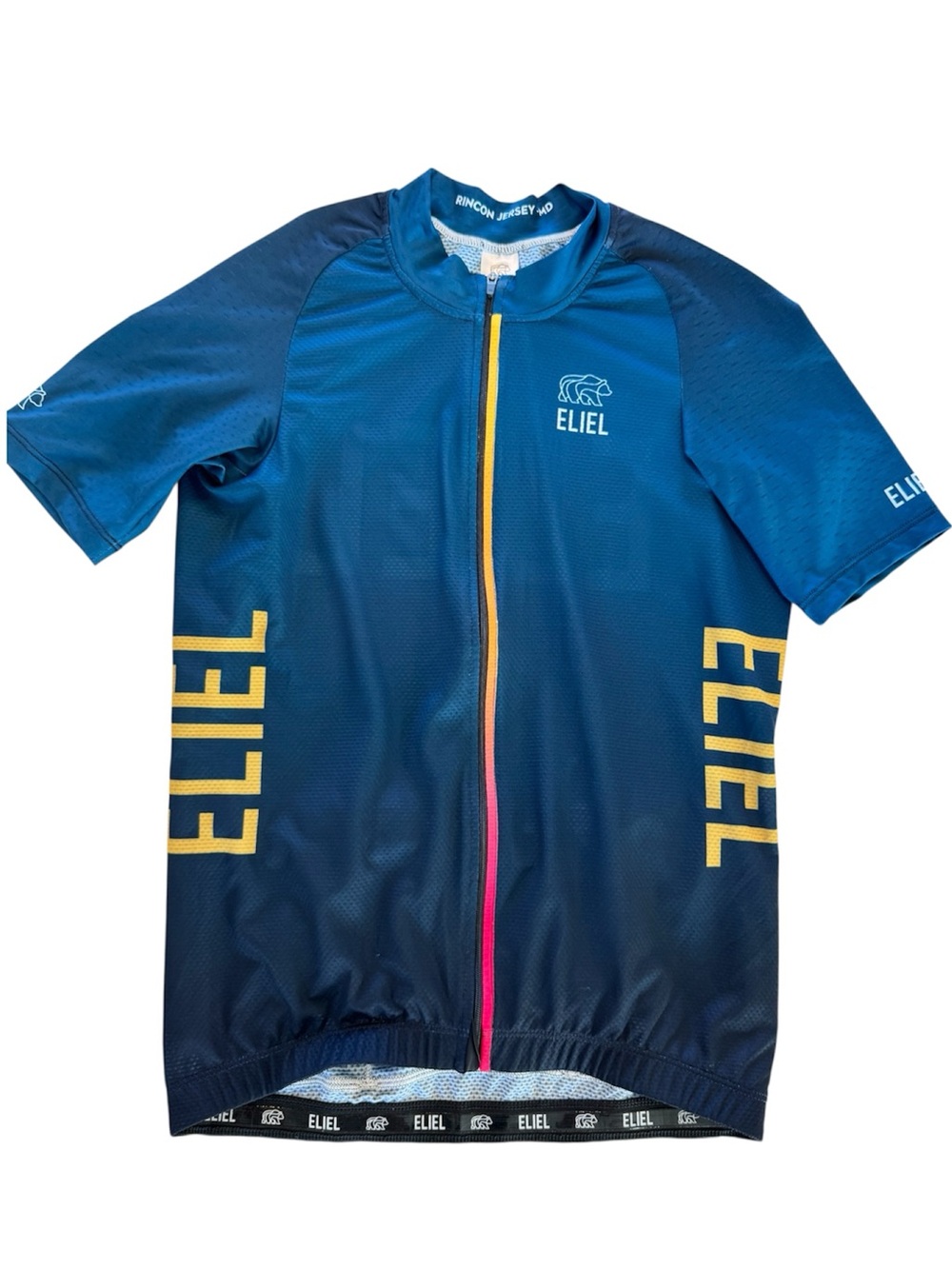 Eliel Rincon Men's Cycling Jersey Blue Short Sleeve Full Zip Pockets Size Medium